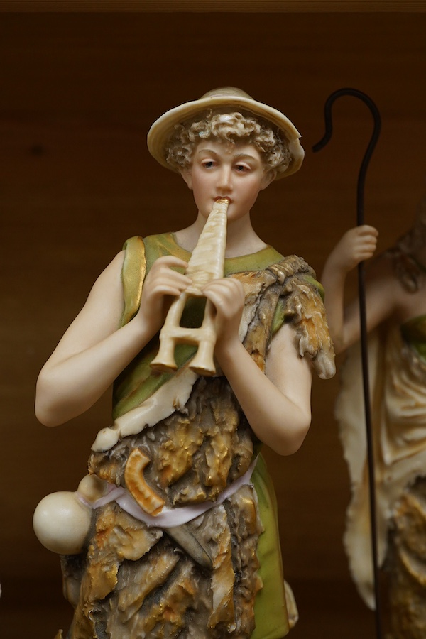 Three Royal Dux figures and a Royal Worcester blush Ivory figure, 30cm